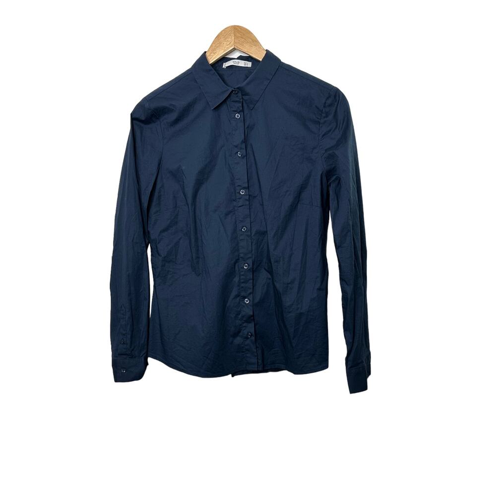 MNG Basics Navy Blue Long Sleeve Button-Up Shirt Women's Size 8